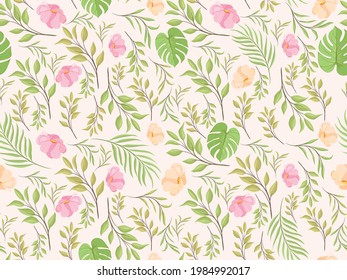 Summer Seamless Pattern Floral Vector Template Design