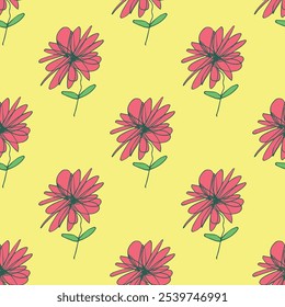Verão padrão sem costura com flores doodle para impressão decorativa, papel de embrulho, cartões de saudação, papel de parede e tecido