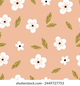 Sommer nahtlose Muster mit Blumen und Blättern. Geeignet zum Bedrucken von Stoff und Packpapier. Vektorillustration