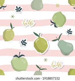 Summer seamless pattern with fruits. Festive tropical background for textile, fabric, decorative paper. Vector illustration