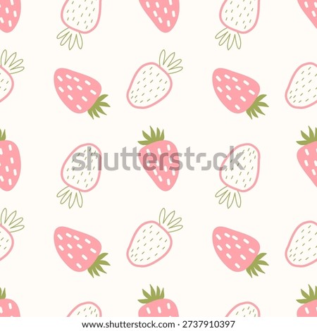 Summer seamless pattern with fruits hand drawn healthy food set and strawberry cartoon background