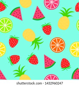 Summer seamless pattern with fruits. Vector illustration.