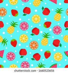 Summer seamless pattern with fruits. Vector illustration.