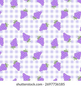 Patrón sin fisuras de verano con patrón de guinga de frutas. conjunto de alimentos saludables y fondo de dibujos animados de uva.