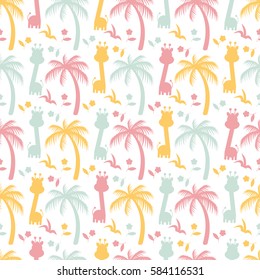  summer seamless pattern with giraffe, palm. vector illustration