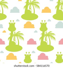  summer seamless pattern with giraffe, palm. vector illustration