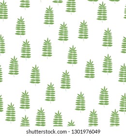 Summer seamless pattern with green herbs. Scandinavian design. Fern illustration.