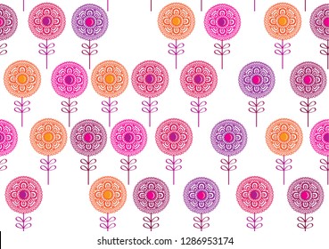 Summer seamless pattern with hand drawn decorative flowers for textile, wallpapers, gift wrap and scrapbook. Vector illustration.