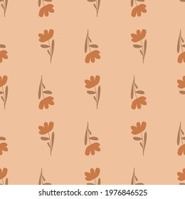 Summer seamless pattern with hand drawn flower ditsy elements. Pink pastel background. Simple style. Graphic design for wrapping paper and fabric textures. Vector Illustration.