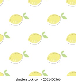 Summer seamless pattern with hand drawn fresh lemon and leaves. Vector illustration for fashion design and print. Abstract craft stamp style.