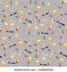 Summer seamless pattern with hand drawn different ice cream. Vector illustration