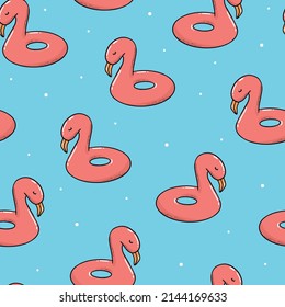 summer seamless pattern with hand drawn flamingo rings on blue background. Good for kids textile prints, wallpaper, wrapping paper, scrapbooking, stationary, etc. EPS 10