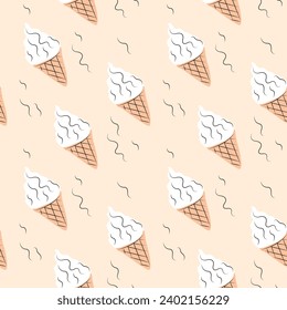 Summer seamless pattern with hand drawn ice cream. The pattern is great for fabric, wallpaper, wrapping paper, postcard, layout.