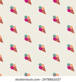 Summer seamless pattern with hand drawn ice cream. The pattern is great for fabric, wallpaper, wrapping paper, postcard, layout.