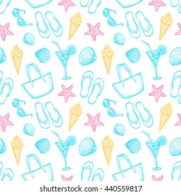 Summer seamless pattern. Hand drawn vector illustration.