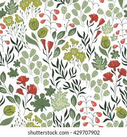 Summer seamless pattern with herbs and flowers