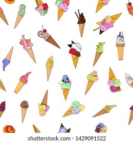 Summer seamless pattern with ice cream. Wrapping paper, fabric, wallpaper, background design. 