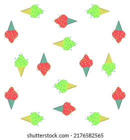 Patrón veraniego sin soldadura con helados de conos de gofre con bayas. Postres coloridos para envolver papel, tela, diseño de fondo. Ropa infantil, pijamas textil.