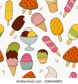 Patrón veraniego sin costuras con helado. Papel envuelto, tela, papel pintado, diseño de fondo.