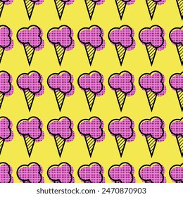 Summer seamless pattern with ice cream, memphis style, vector graphic elements