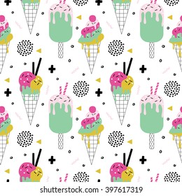 Summer seamless pattern with ice cream. Vector illustration.