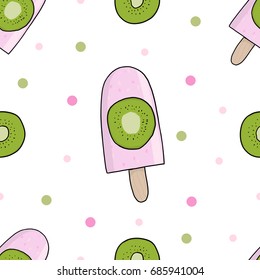 Summer seamless pattern with ice cream and kiwi fruit for poster, stationary, fashion, bags, wallpaper.