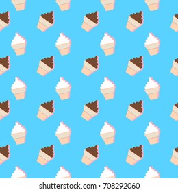 Summer Seamless Pattern with Ice Cream. Stylized Summer Elements with dropped shadows. Vector Illustration. Summer Collection. Eps 10