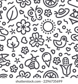 Summer Seamless Pattern with Icons. Usable for summer time design. Isolated on white background. Vector clipart template.

