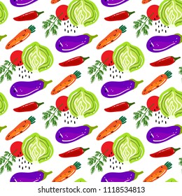 Summer seamless pattern with the image of fresh vegetables