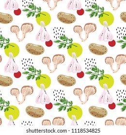 Summer seamless pattern with the image of fresh vegetables