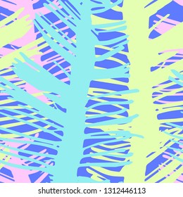 Summer seamless pattern with leaves in doodle style. Collection of tropical sketches. Pastel joyous colors. Hand drawing graphics. Great for textiles. banners and posters. postcards.