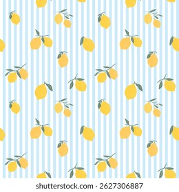 Motif estival harmonieux de citrons sur fond rayé, fond d'écran de style rétro