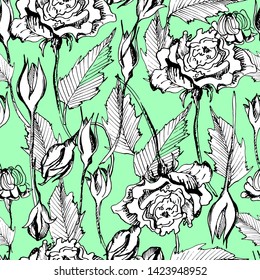 Summer seamless pattern with lilies, summer flowers. manual graphics. Botanical flower, ink, floral pattern for textile decor and design, patterns. Botanical summer illustration. stock graphics
