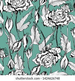 Summer seamless pattern with lilies, summer flowers. manual graphics. Botanical flower, ink, floral pattern for textile decor and design, patterns. Botanical summer illustration. stock graphics