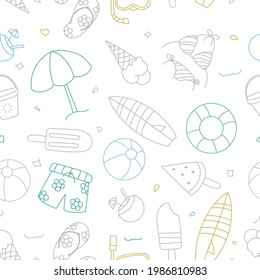 summer seamless pattern line art