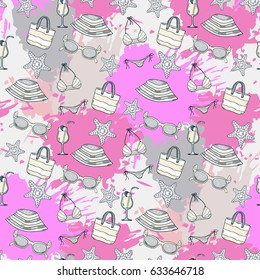 Summer seamless pattern on the background of colorful blots inks