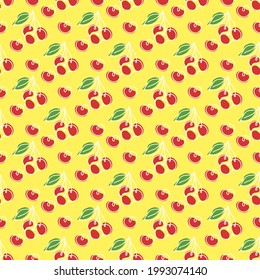 Summer seamless pattern with oneline cherries.Trendy continuous line berries background.Vector hand drawn illustration.For modern fabrics,textiles,wallpaper,wrapping paper,kitchen poster,bunner,others