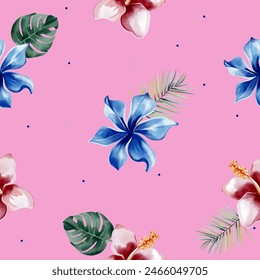 Summer seamless pattern of orchid. Watercolor flower background. Floral pattern
