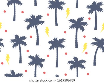 Summer seamless pattern with palm trees for child apparel. Hand drawn vector illustration