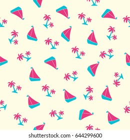 Summer seamless pattern with palms and boats