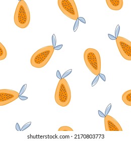 Summer seamless pattern with papaya on white background in cartoon style for fabric, textile, nursery, wallpaper