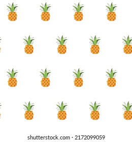Summer seamless pattern of pineapple on a white background. Tropical fruits. Vector illustration for decor, wrapping paper, print