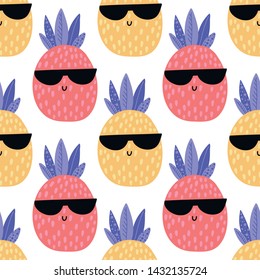 Summer seamless pattern with pineapples. Vector design for wrapping paper, textile. 