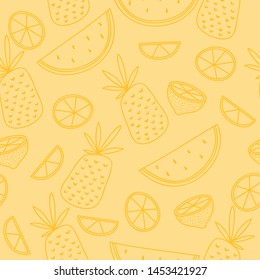 Summer seamless pattern. Pineapple,watermelon,ice cream,lemon, vector print.Fun t-shirt design for kids.