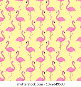 Summer seamless pattern with pink flamingo. Vector illustration