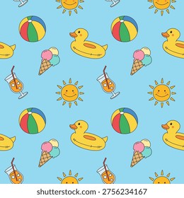 Summer seamless pattern pool party fun beach time.