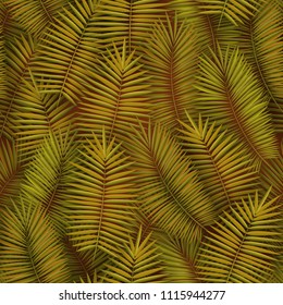 Summer seamless pattern with realistic tropical palm leaves design. Exotic jungle backdrop