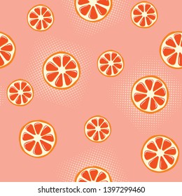 Summer seamless pattern with red grapefruits. Fruit repeating vector background. 