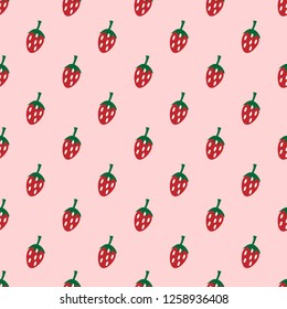 Summer seamless pattern red strawberries and hand drawn lettering it' summer time for print, texture.