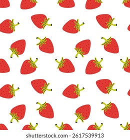 Summer seamless pattern with ripe red strawberries. Vector illustration.